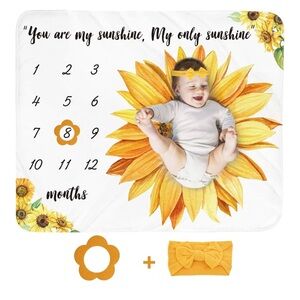 Sunflower Baby Milestone Blanket with Headband - Used